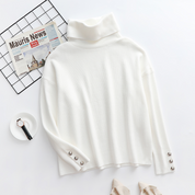 Pull Joanna col roulé boutons argentés – Tricot chaud élégant hiver cosy