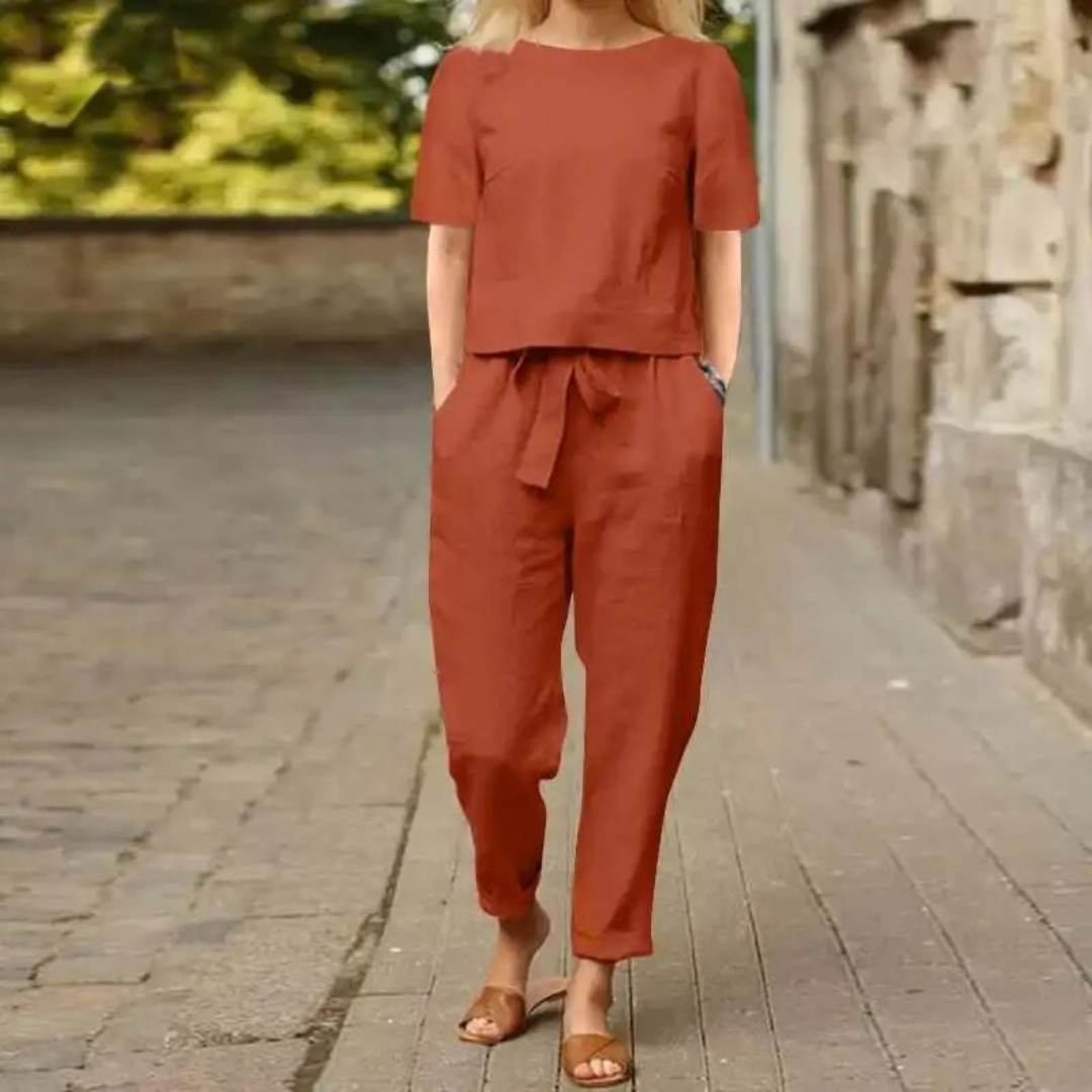 Combinaison femme Shanelle en lin coton – Coupe ample, jambes larges & cordon