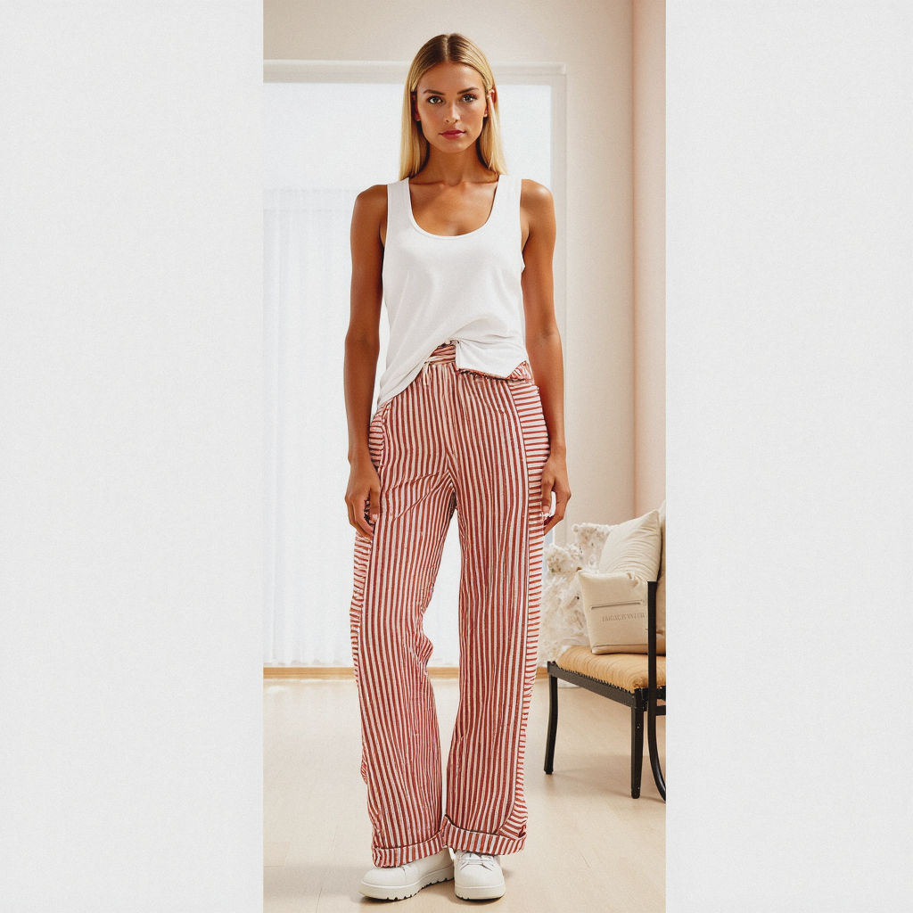 Pantalon femme fluide rayé – Léger, élégant et confortable pour l’été