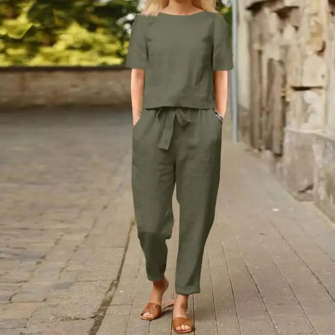 Combinaison femme Shanelle en lin coton – Coupe ample, jambes larges & cordon