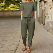 Combinaison femme Shanelle en lin coton – Coupe ample, jambes larges & cordon