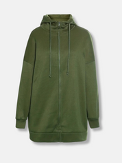 Sweat à capuche long femme avec col montant et zip – confort casual