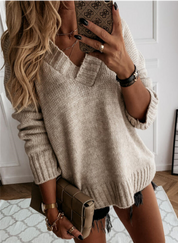 Pull Ava femme oversize — col V élégant & maille douce
