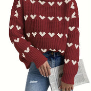 Pull femme Nola – maille à cœurs, col montant & coupe confort