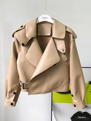 Veste longue effet cuir Tiffani femme — manteau sherpa ceinturé tendance