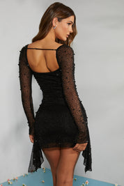 Robe de soirée “Sofia” perlée – manches longues élégantes
