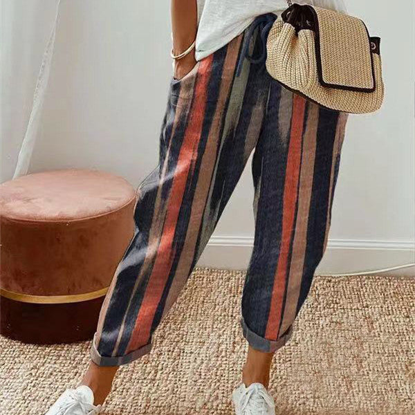Pantalon large femme d’été à imprimé – Taille élastique et coupe fluide