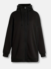 Sweat à capuche long femme avec col montant et zip – confort casual