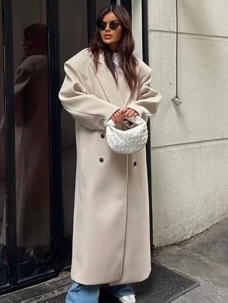 Manteau oversize femme à double boutonnage – Long revers statement pour automne