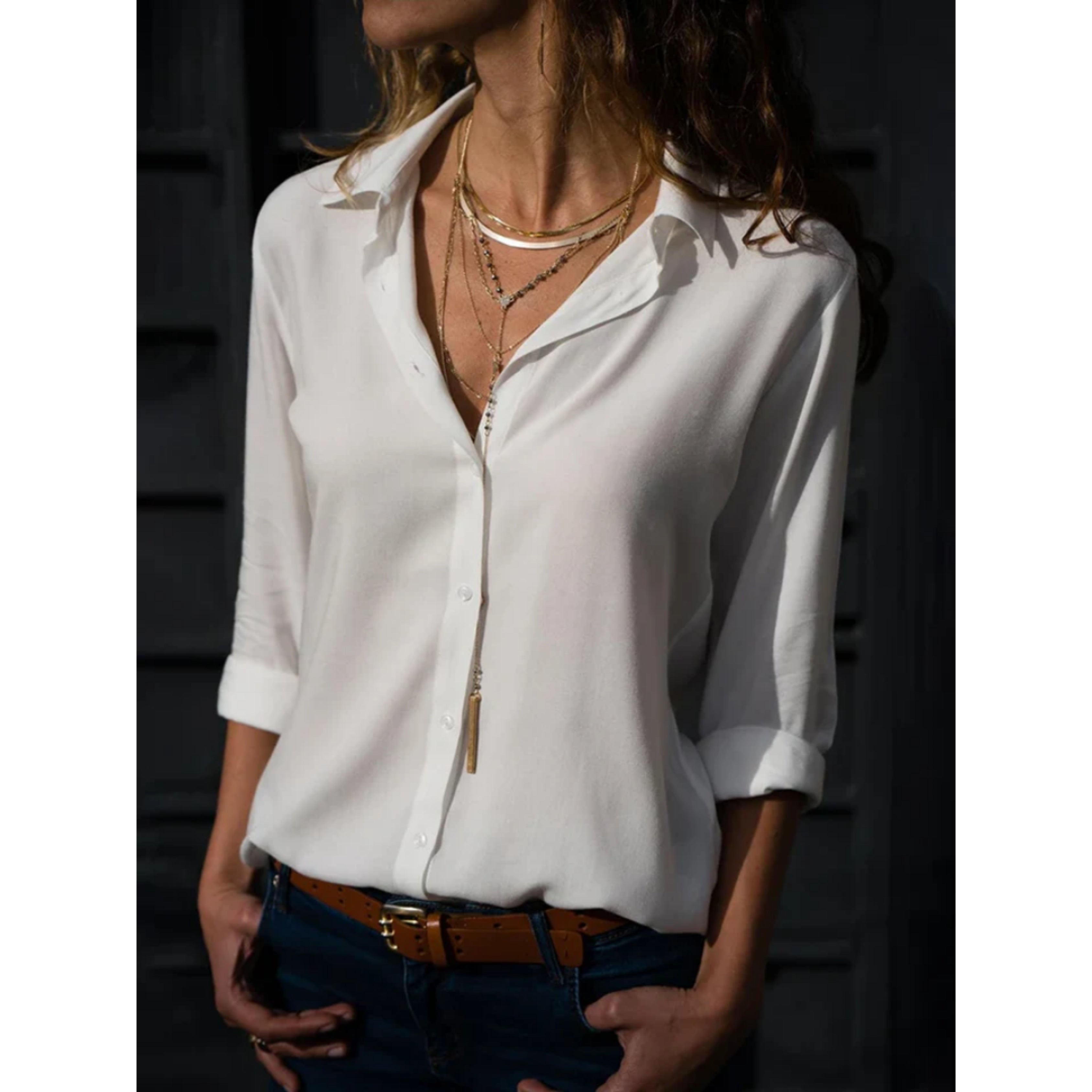 Blouse Kayleigh femme manches longues — chemise classique à boutons