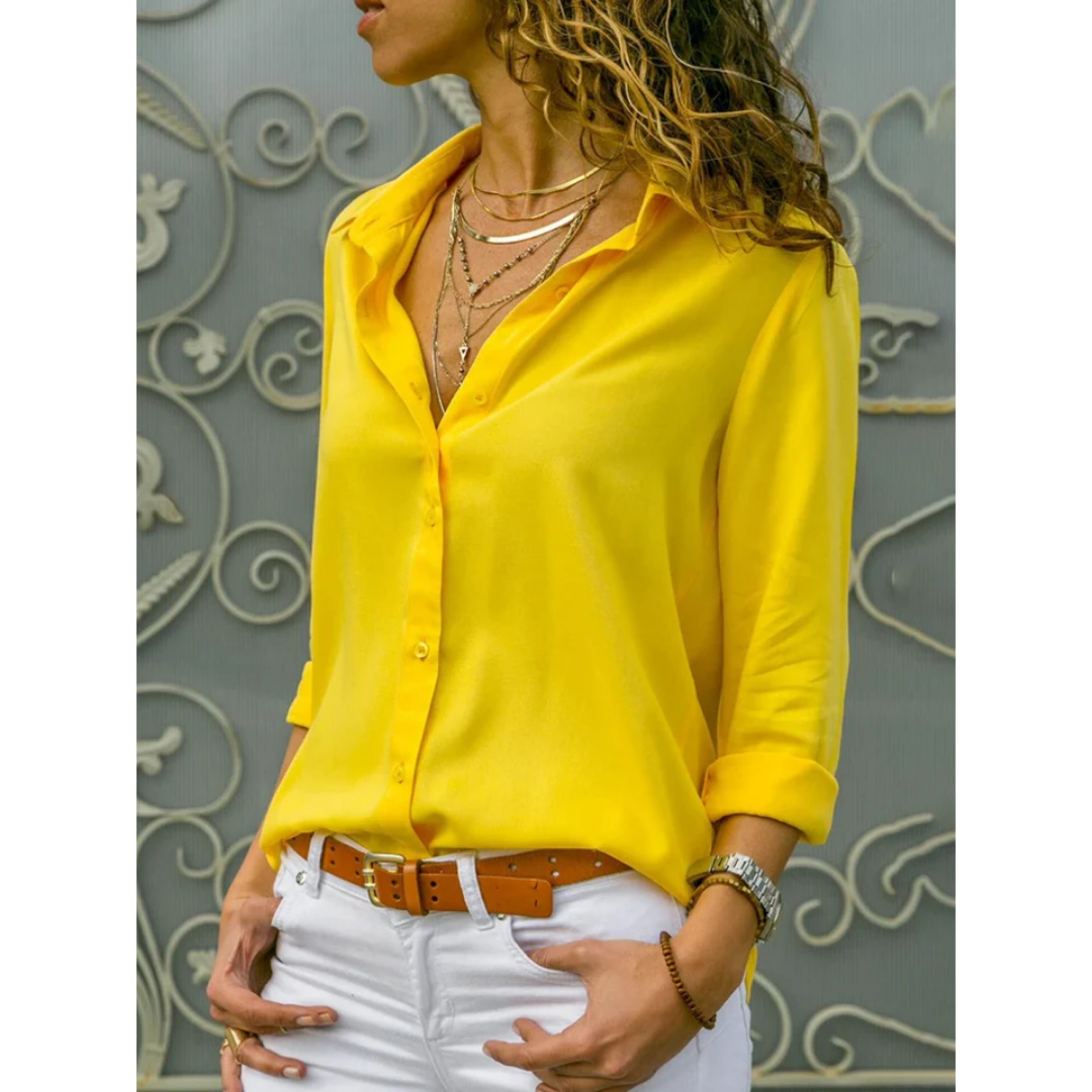 Blouse Kayleigh femme manches longues — chemise classique à boutons