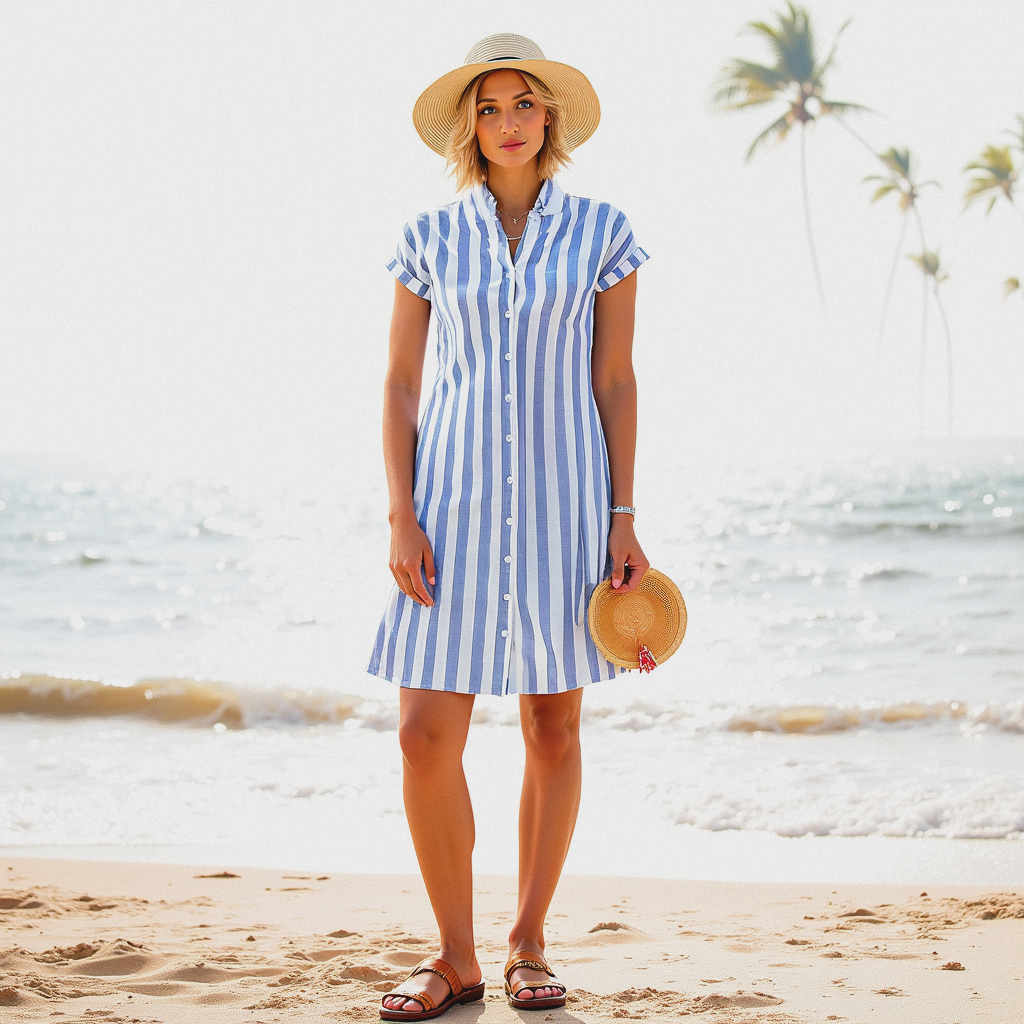 Robe chemise d’été femme – Élégante, légère et respirante en coton-lin