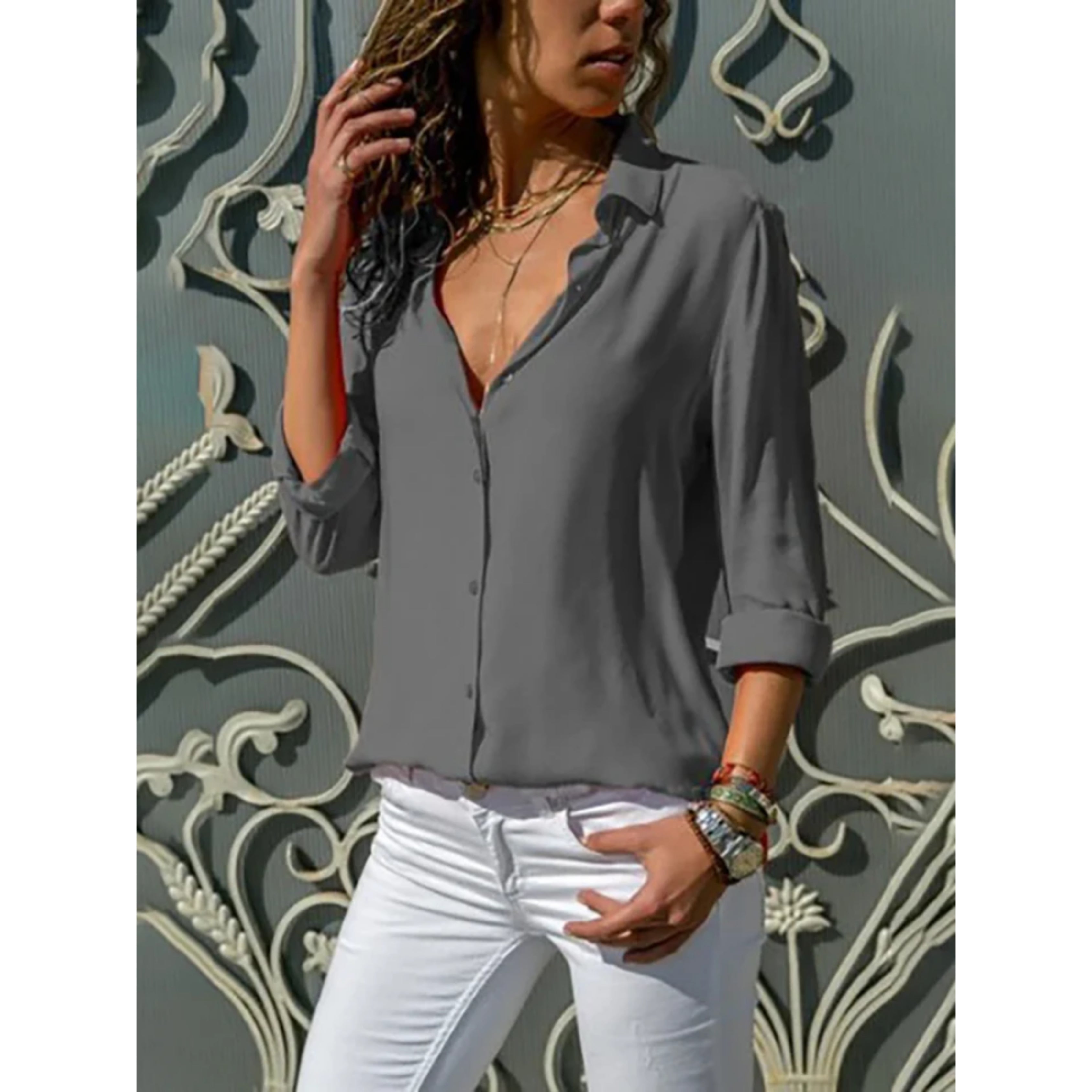 Blouse Kayleigh femme manches longues — chemise classique à boutons