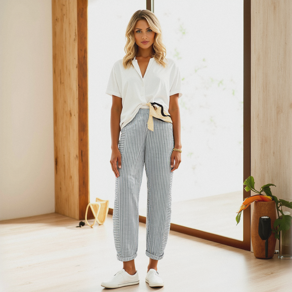 Pantalon femme fluide rayé – Léger, élégant et confortable pour l’été