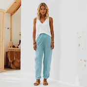 Pantalon femme fluide rayé – Léger, élégant et confortable pour l’été
