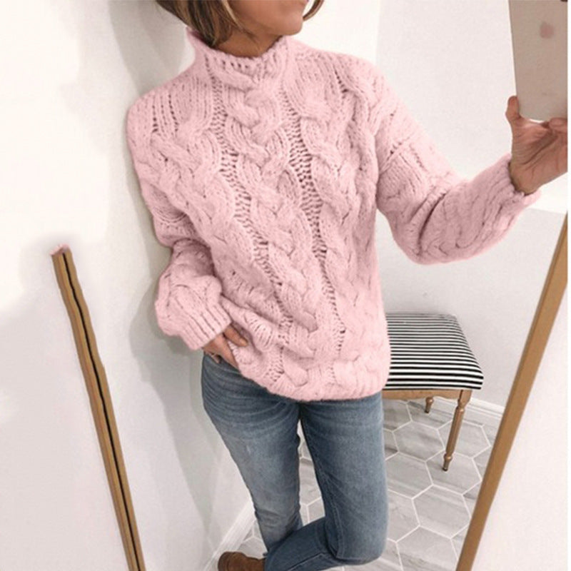 Pull femme torsadé col roulé – tricot épais, chaud & style automne hiver