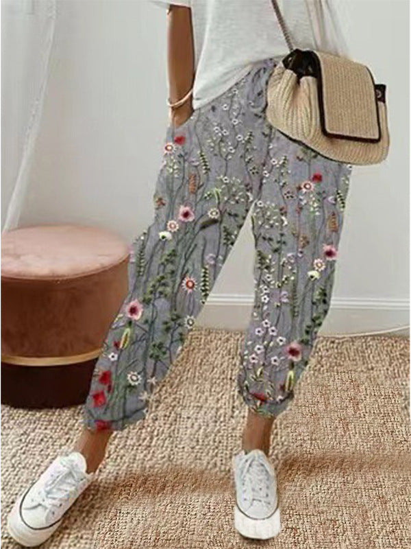 Pantalon large femme d’été à imprimé – Taille élastique et coupe fluide