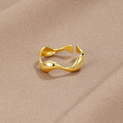 Bague minimaliste océan en argent 925 plaqué 18K – Ajustable & design épuré
