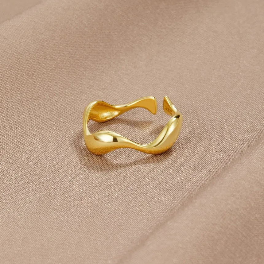 Bague minimaliste océan en argent 925 plaqué 18K – Ajustable & design épuré