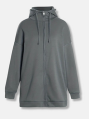 Sweat à capuche long femme avec col montant et zip – confort casual