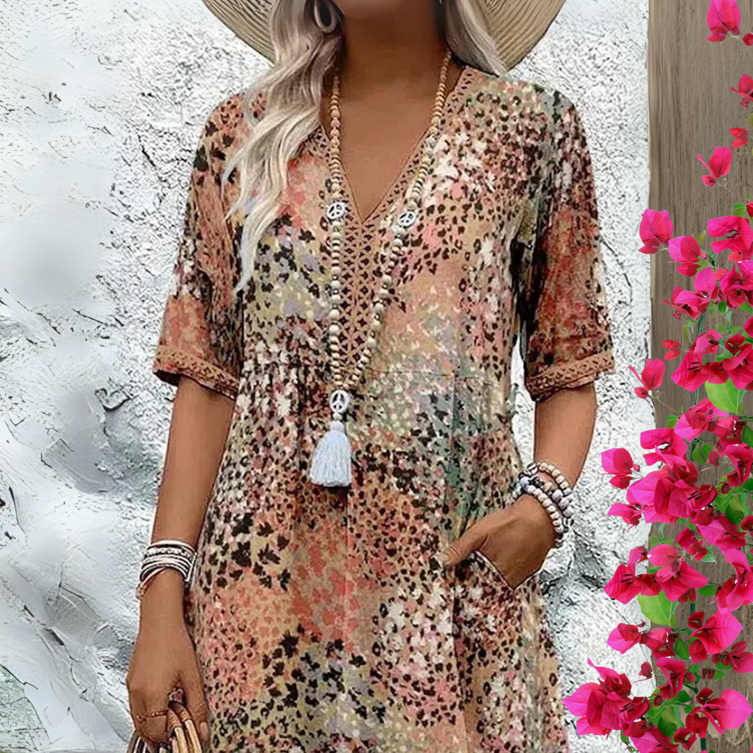 Robe d’été midi femme – Coupe fluide avec manches courtes et poches