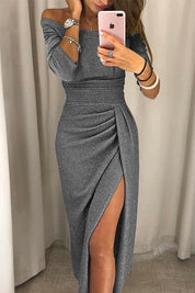 Robe de soirée femme Kyelle – Longue off-shoulder avec fente élégante