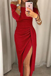 Robe de soirée femme Kyelle – Longue off-shoulder avec fente élégante