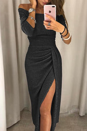 Robe de soirée femme Kyelle – Longue off-shoulder avec fente élégante