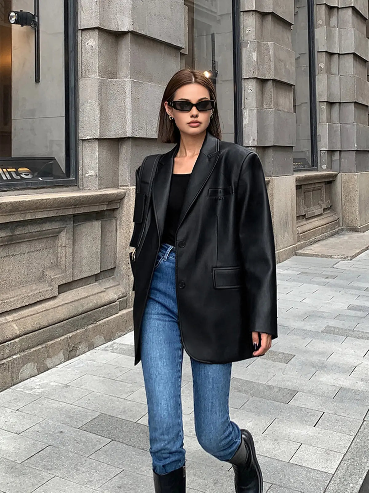 Blazer cuir Sarah femme – veste en cuir luxe avec poches & détails raffinés