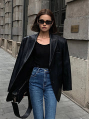 Blazer cuir Sarah femme – veste en cuir luxe avec poches & détails raffinés