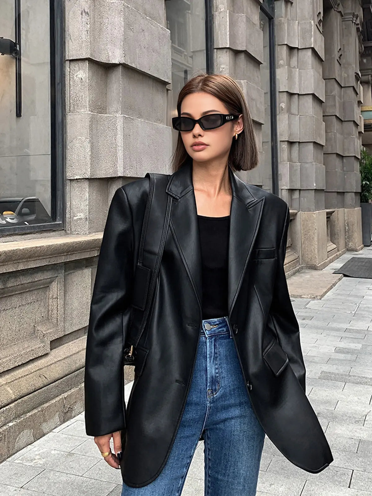 Blazer cuir Sarah femme – veste en cuir luxe avec poches & détails raffinés
