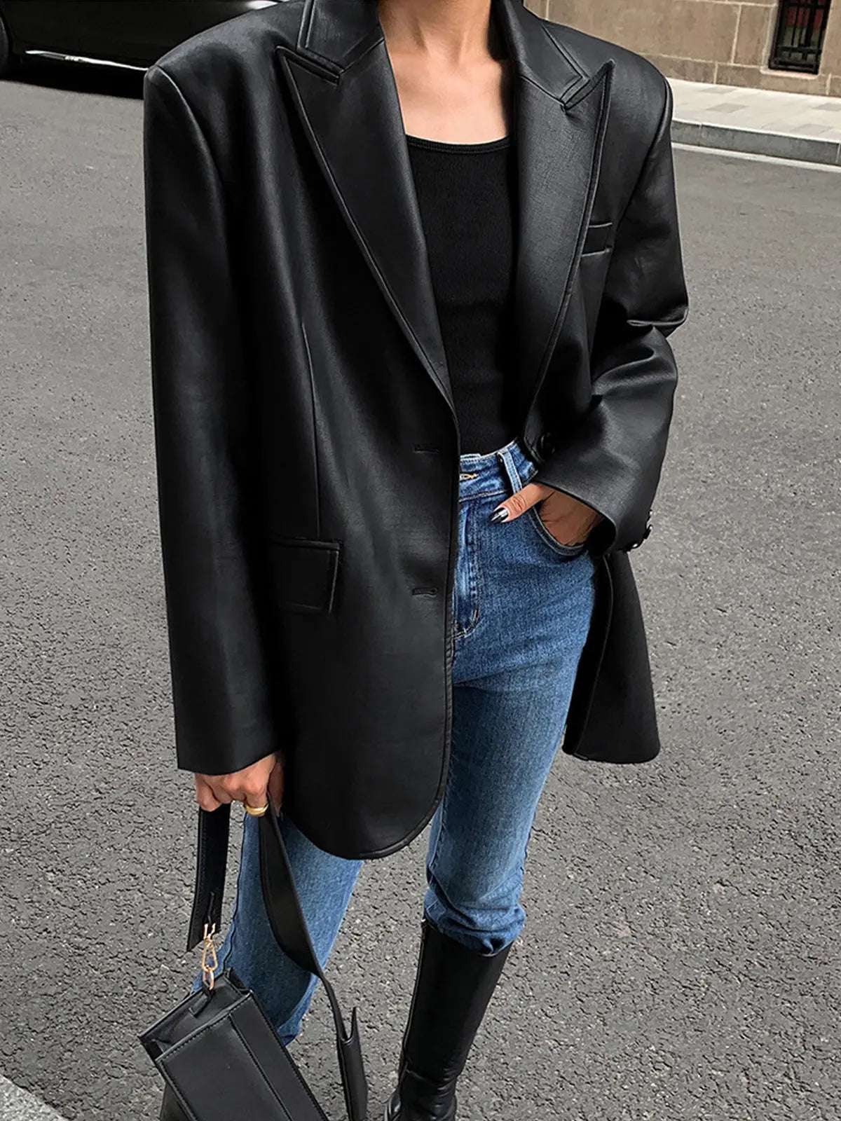 Blazer cuir Sarah femme – veste en cuir luxe avec poches & détails raffinés