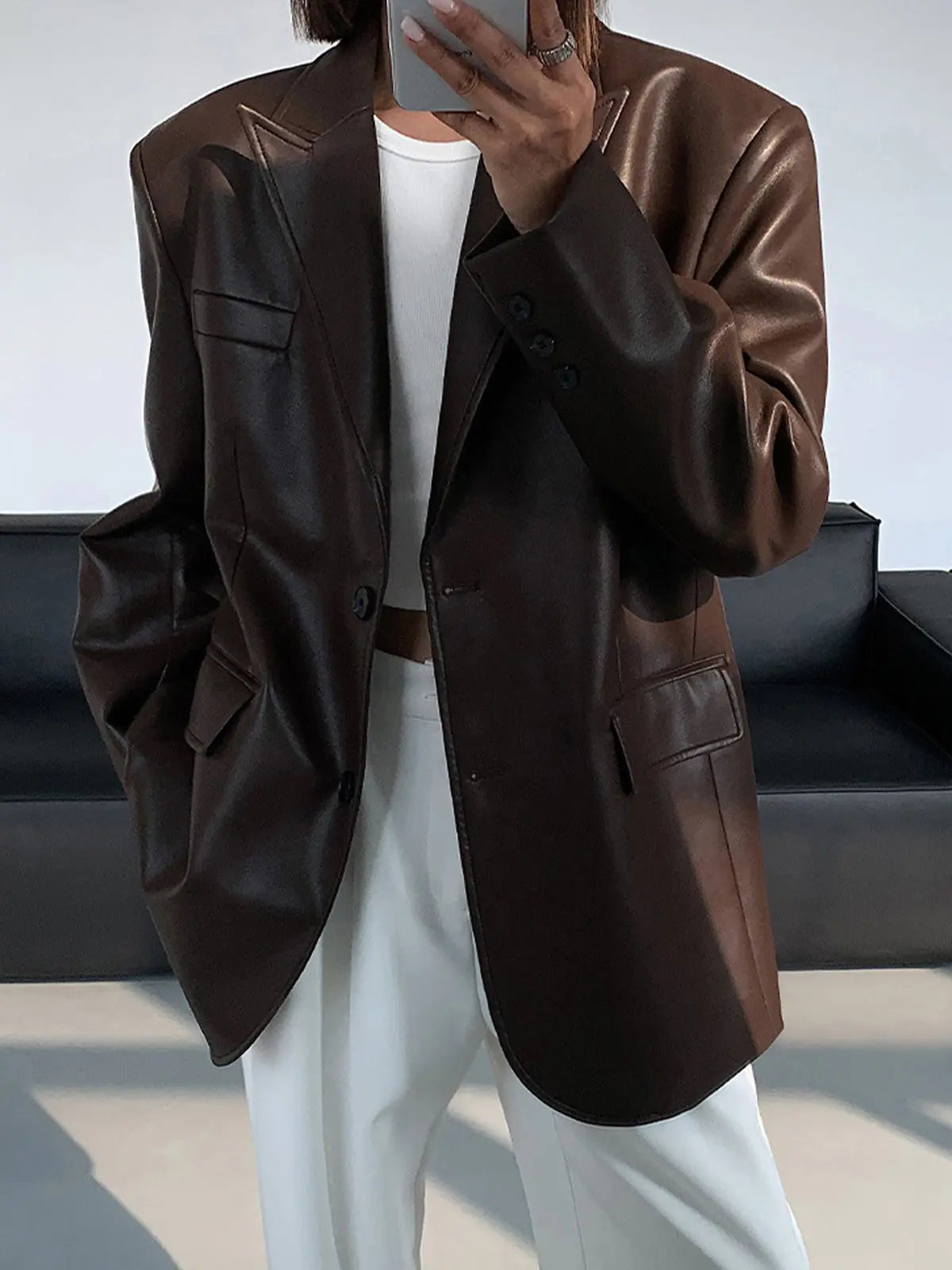 Blazer cuir Sarah femme – veste en cuir luxe avec poches & détails raffinés