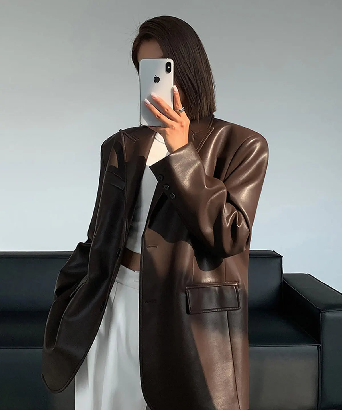 Blazer cuir Sarah femme – veste en cuir luxe avec poches & détails raffinés