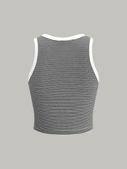 Débardeur court femme à rayures noir et blanc – style sport chic