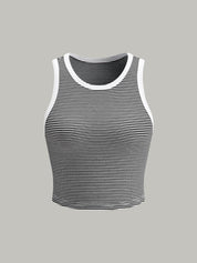 Débardeur court femme à rayures noir et blanc – style sport chic