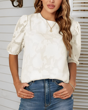 Blouse femme Fiona à manches bouffantes – Chiffon blanc à imprimé fleuri