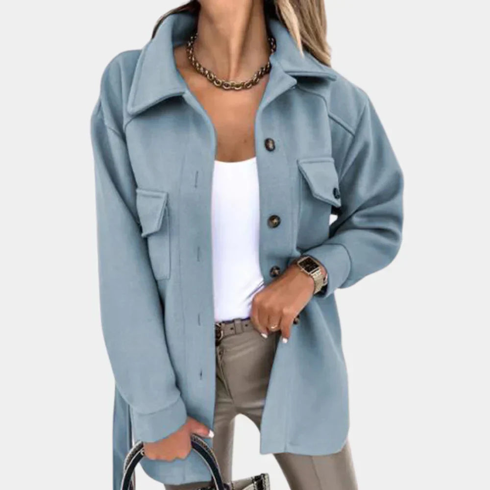 Veste longue femme Emilia ceinturée – Élégance slim pour automne-hiver