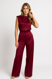 Combinaison femme CATHARINA – effet satin, dos nu & jambes larges