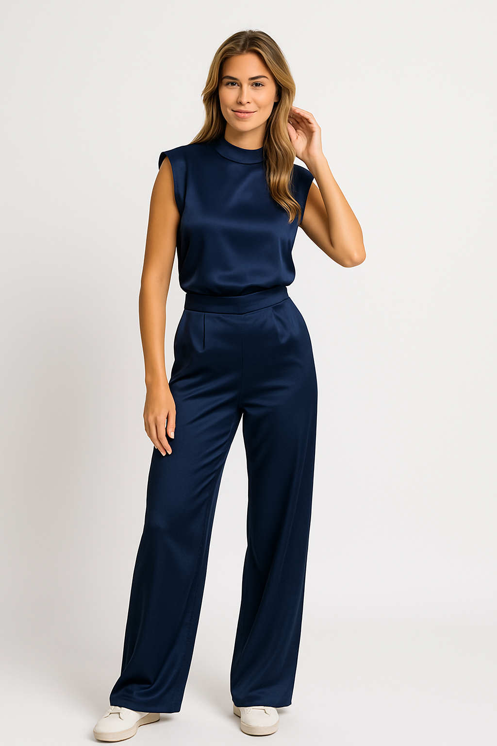 Combinaison femme CATHARINA – effet satin, dos nu & jambes larges