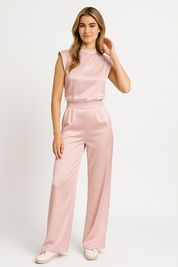 Combinaison femme CATHARINA – effet satin, dos nu & jambes larges