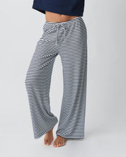 Pantalon femme rayé coupe droite – Taille ajustable & style décontracté chic