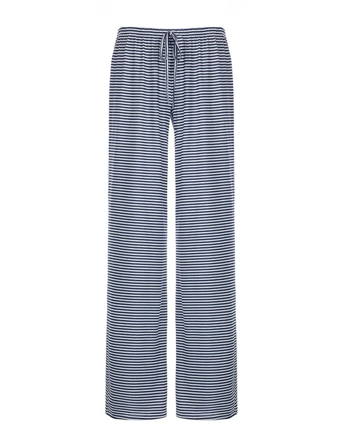 Pantalon femme rayé coupe droite – Taille ajustable & style décontracté chic
