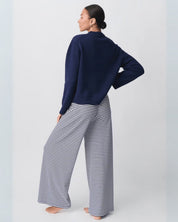 Pantalon femme rayé coupe droite – Taille ajustable & style décontracté chic