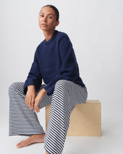 Pantalon femme rayé coupe droite – Taille ajustable & style décontracté chic