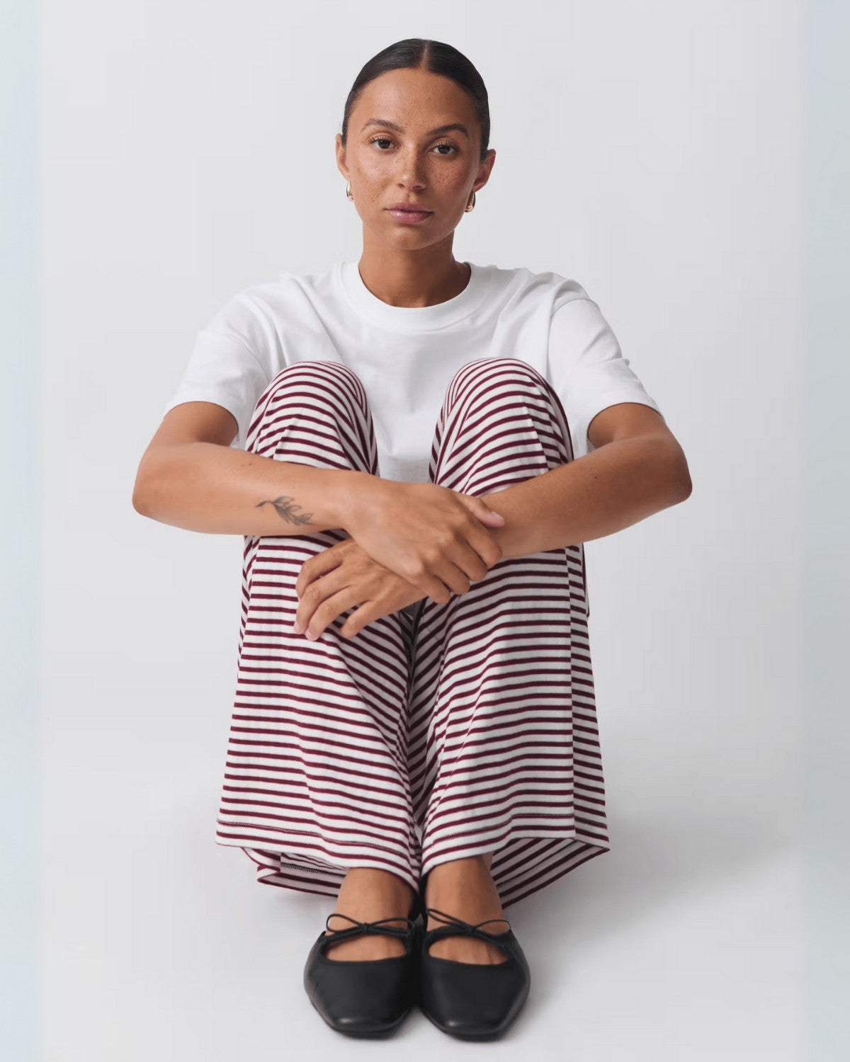 Pantalon femme rayé coupe droite – Taille ajustable & style décontracté chic