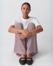 Pantalon femme rayé coupe droite – Taille ajustable & style décontracté chic