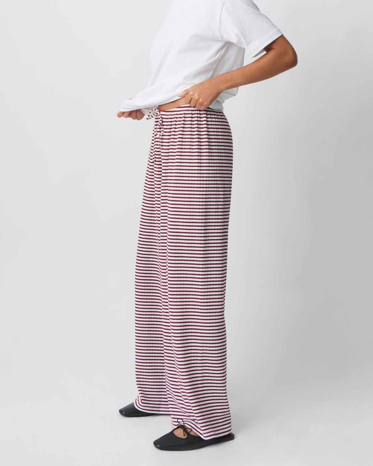 Pantalon femme rayé coupe droite – Taille ajustable & style décontracté chic