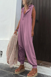 Combinaison oversize femme à col en V & boutons – Style casual confortable