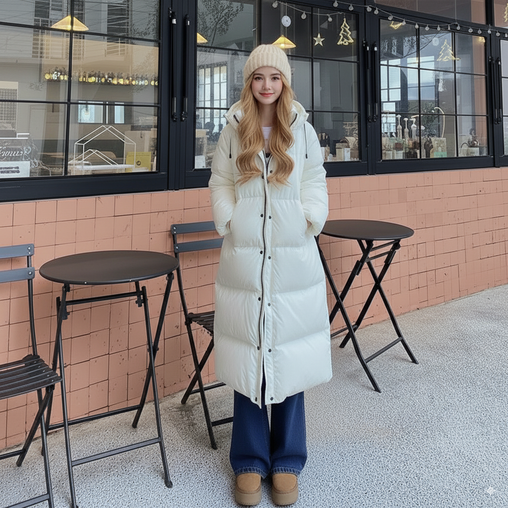 Puffer long femme capuche – Doudoune isolante coupe relax & coupe-vent